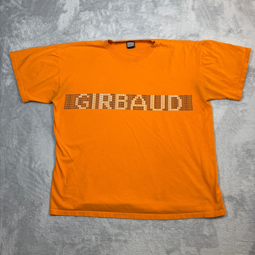 Vintage Marithe Francois Girbaud T Shirt Mens L Orange Logo Spellout Stained 90s